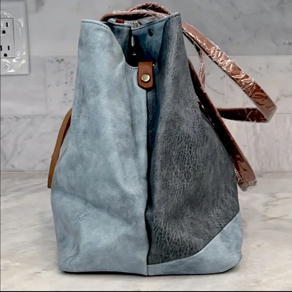 Blue Faux Leather Convertible HOBO Bag - Picture 6 of 14
